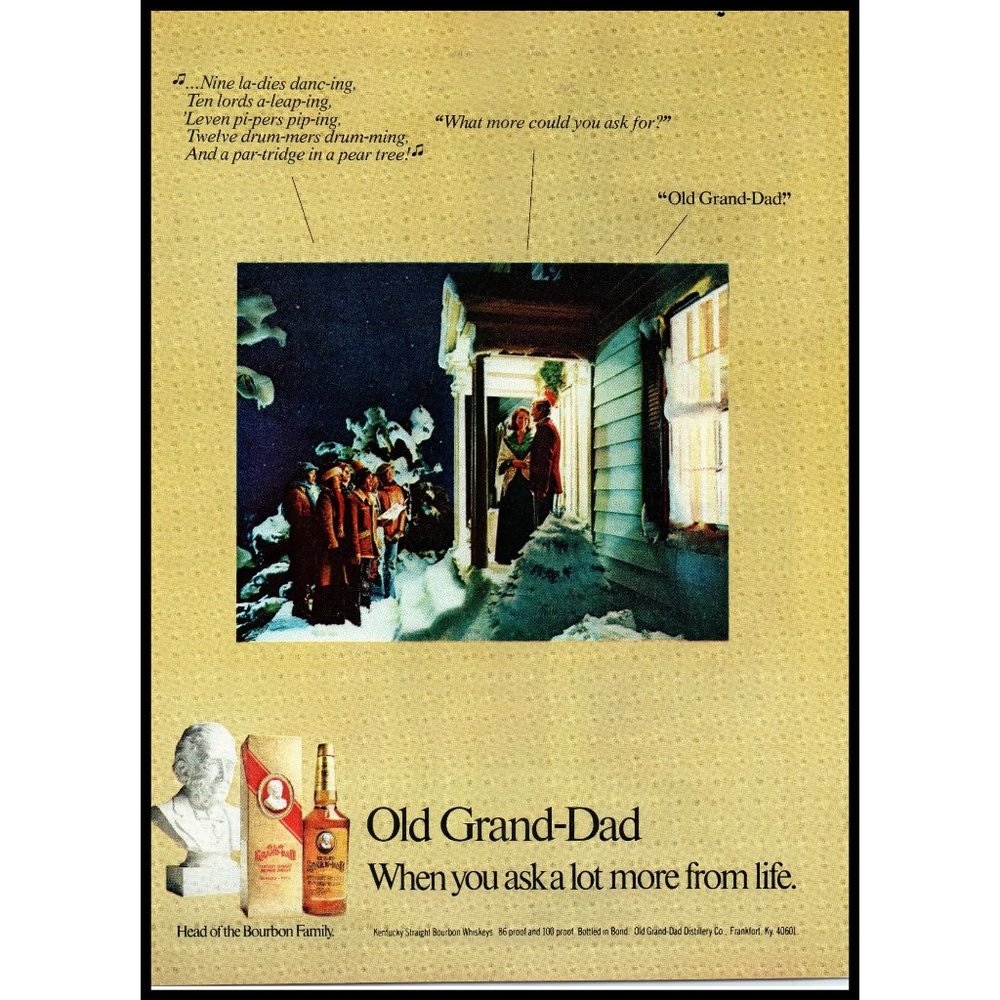 1976 Old Grand-Dad Bourbon Vintage Print Ad Christmas Carolers Snow Wall Art